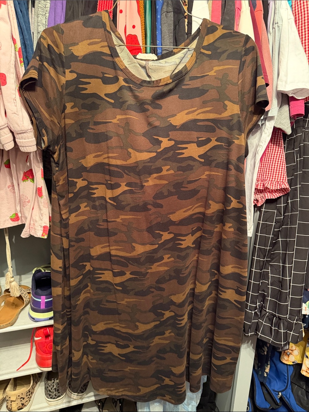 Camo Short Sleeve Dress - Brown Camouflage